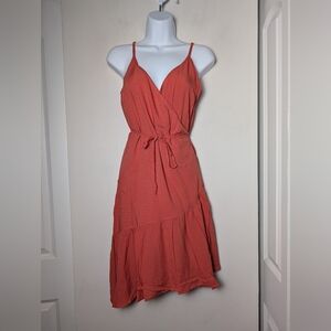 Fresha London Wrap Dress Orange Asymmetrical Ruffle Hem Sz Xs Resort Wear